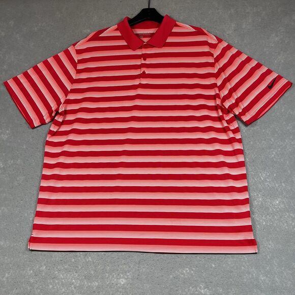Nike Dri Fit Performance Golf Shirt Men’s XXL Standard Fit Stripes Red Pink 2XL - Picture 1 of 11